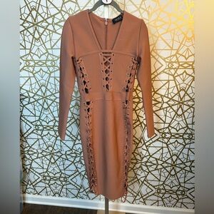 🌹AKIRA Mauve Cut Out Lace Up Sexy Body Con Dress, Small